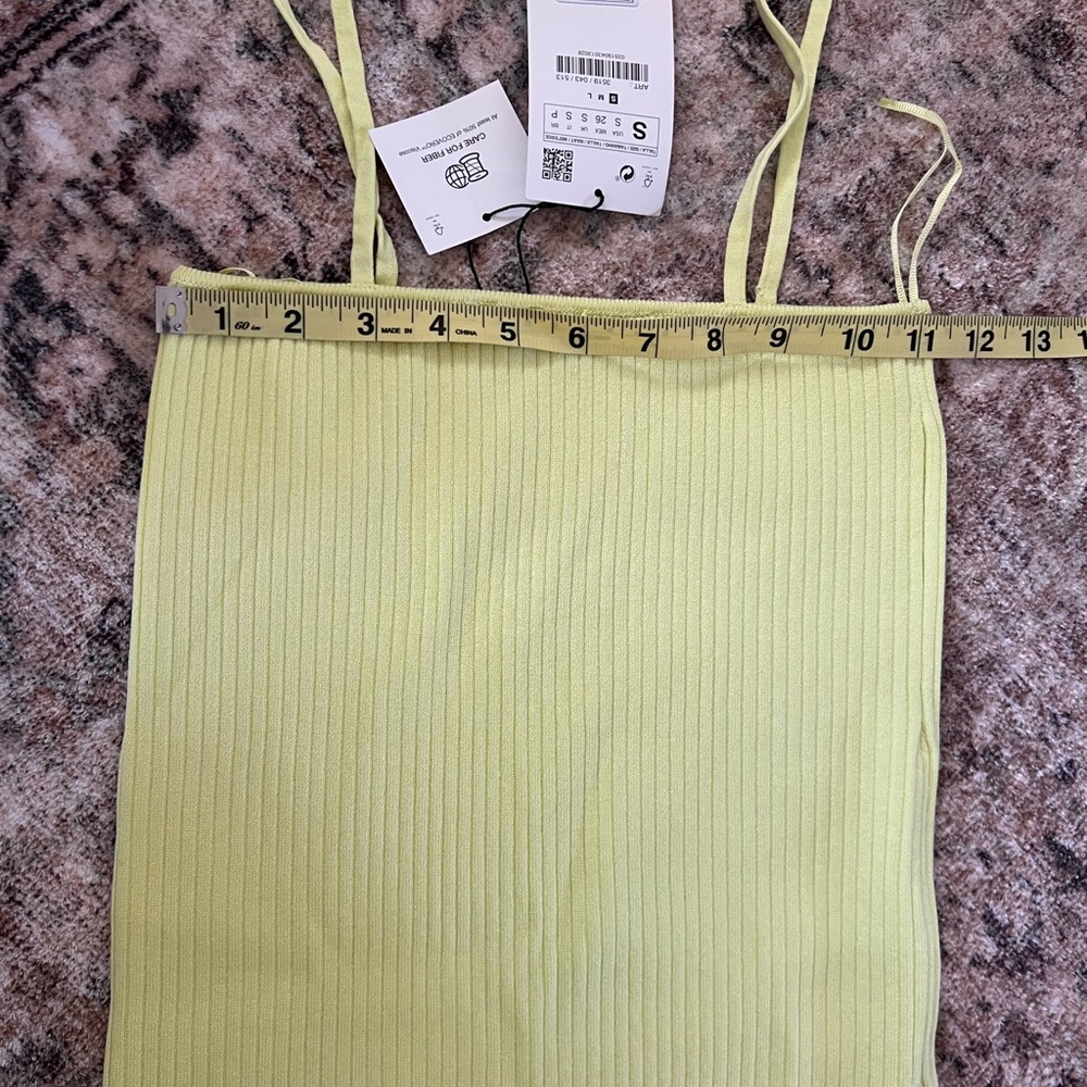 Zara Women Yellow Green Ribbed Knit Dress w/ Crop Button Down Top Cardigan Small - Picture 17 of 17
